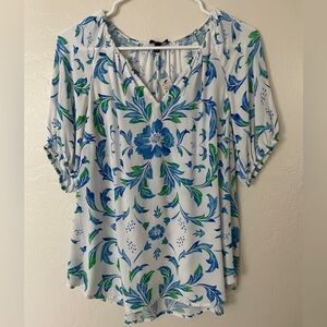 Talbots Blue and Green Floral Blouse
